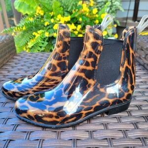 Lauren Ralph Lauren Tally III Bo-Rai Leopard Ankle Boots Rubber Rain Size 7B